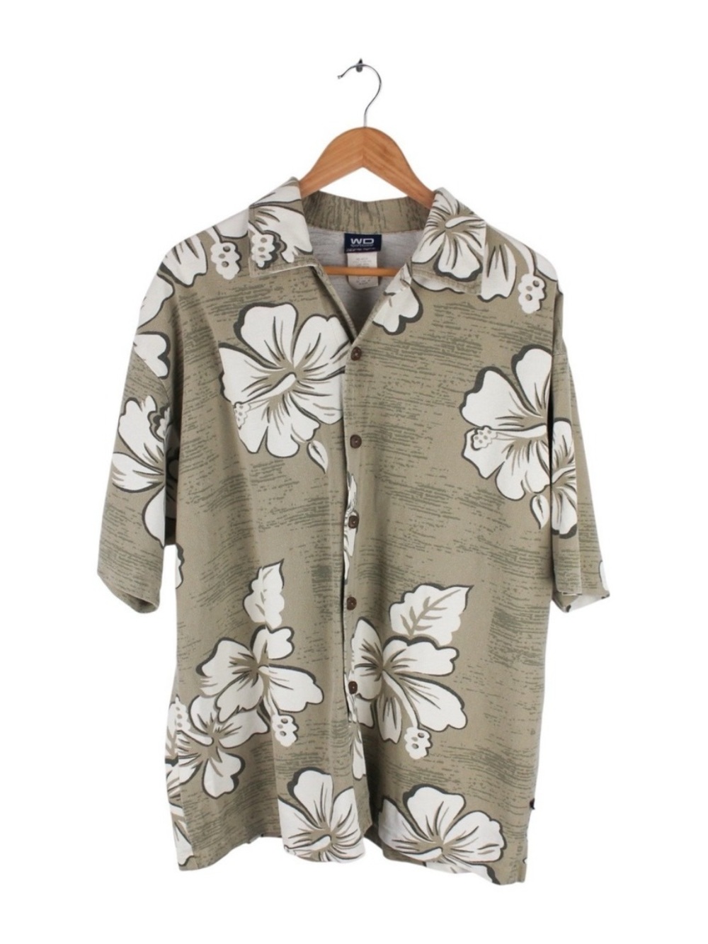 Vintage Hawaiian Shirt Floral Aloha Cotton Knit Camp Green Men's Size XL